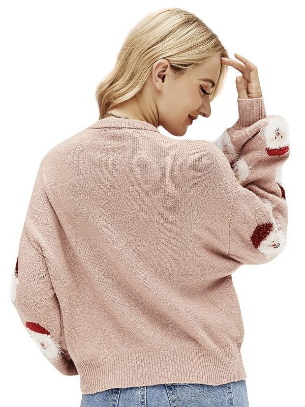 Women's Santa Claus Long Sleeved Rounded Neck Sweater