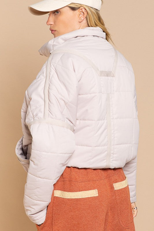 Pol Quilted Jacket with Zipper Closure and Contrast Tape Trim