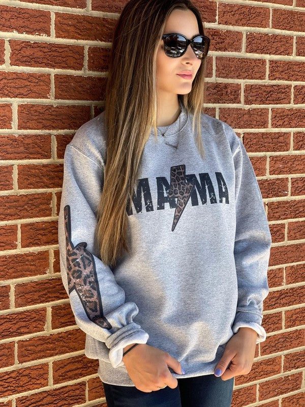 Mama Lightning Sweatshirt with Leopard Accents