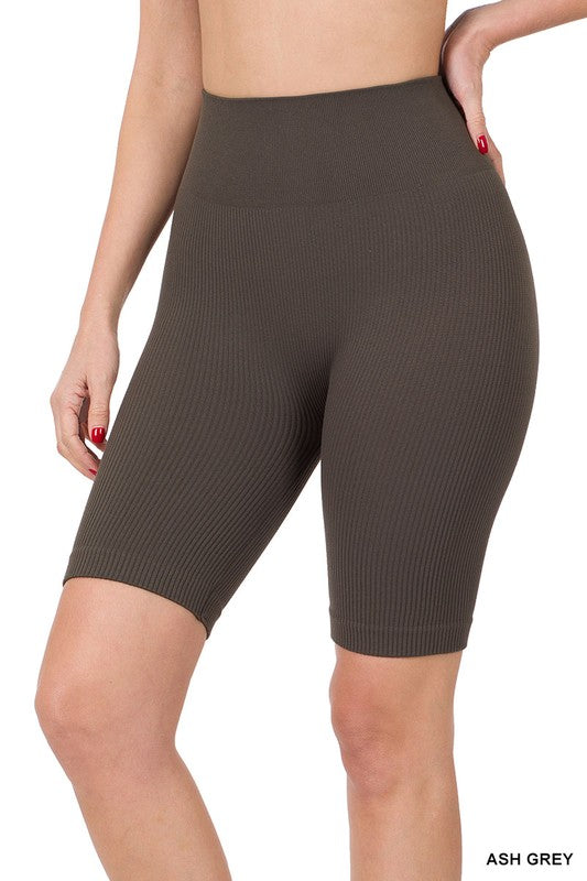 Zenana Clothing Seamless Ribbed High Waist Women's Biker Shorts