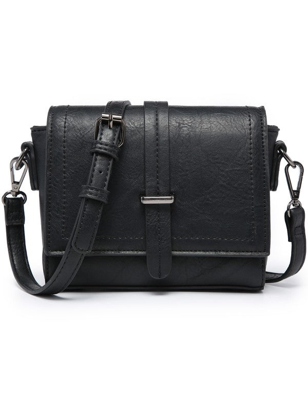 Mini Crossbody Vegan Leather Square Handbag with Front Flap