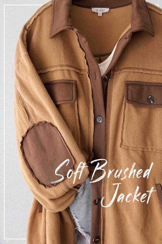 Mabel Long Sleeve Soft Brushed Fabric Color Block Jacket