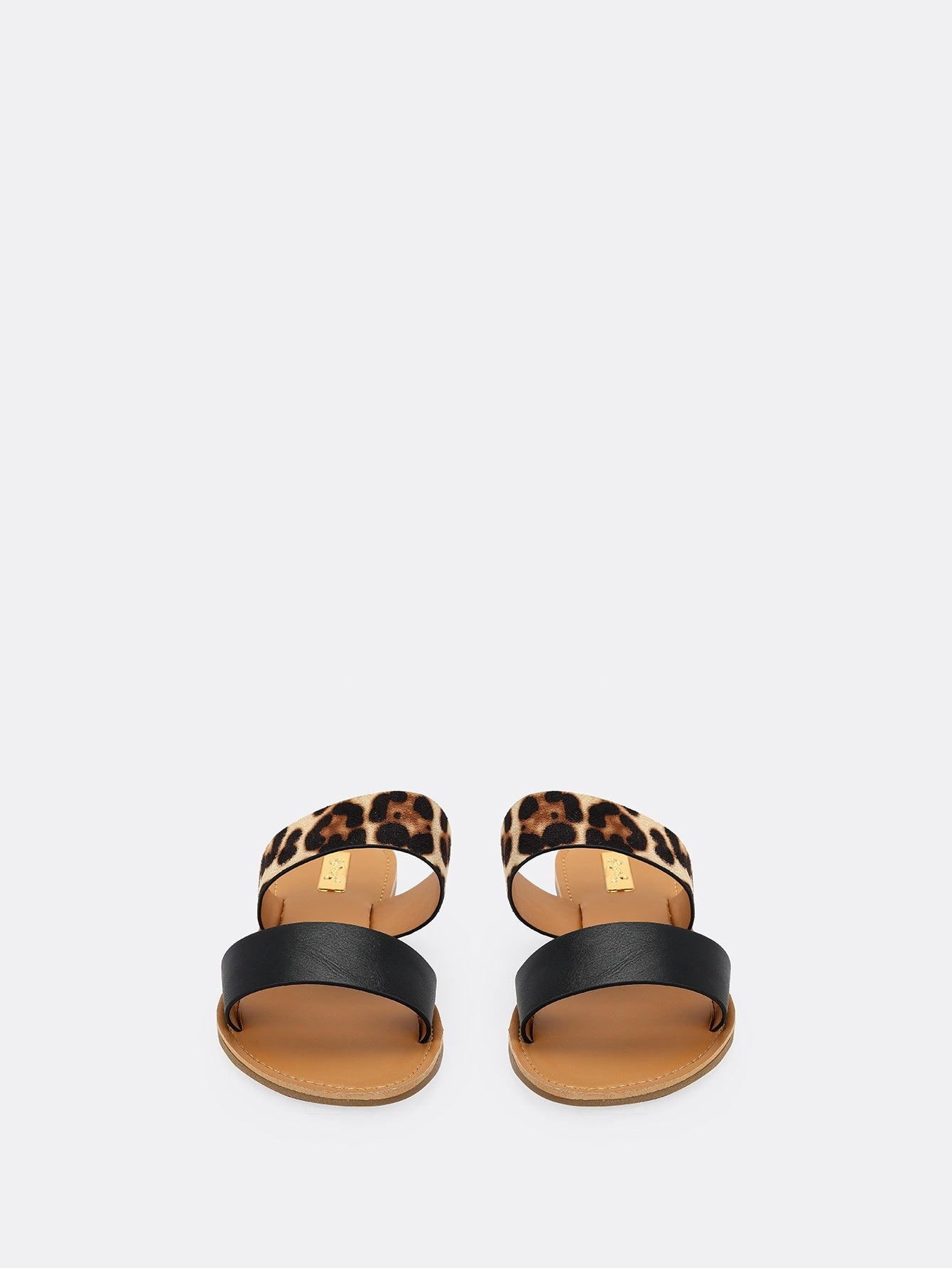 Double Leopard Solid Band Slide On Flat Sandals