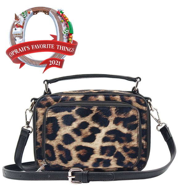 Kelsey Crossbody Handbag Leopard Front view Oprah's favorite things.