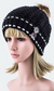 Button Accent Beanie with Faux Fur Pom Pom