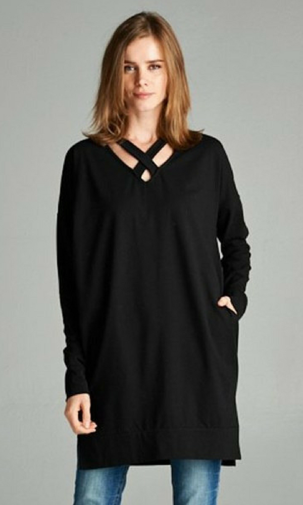 Criss Cross Solid Tunic with Side Pocket