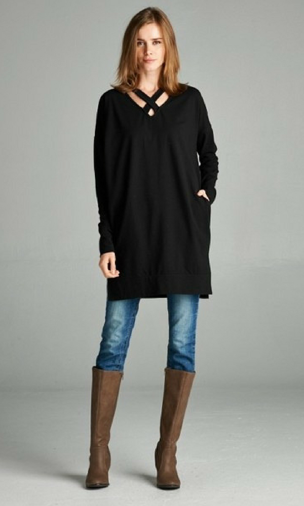 Criss Cross Solid Tunic with Side Pocket
