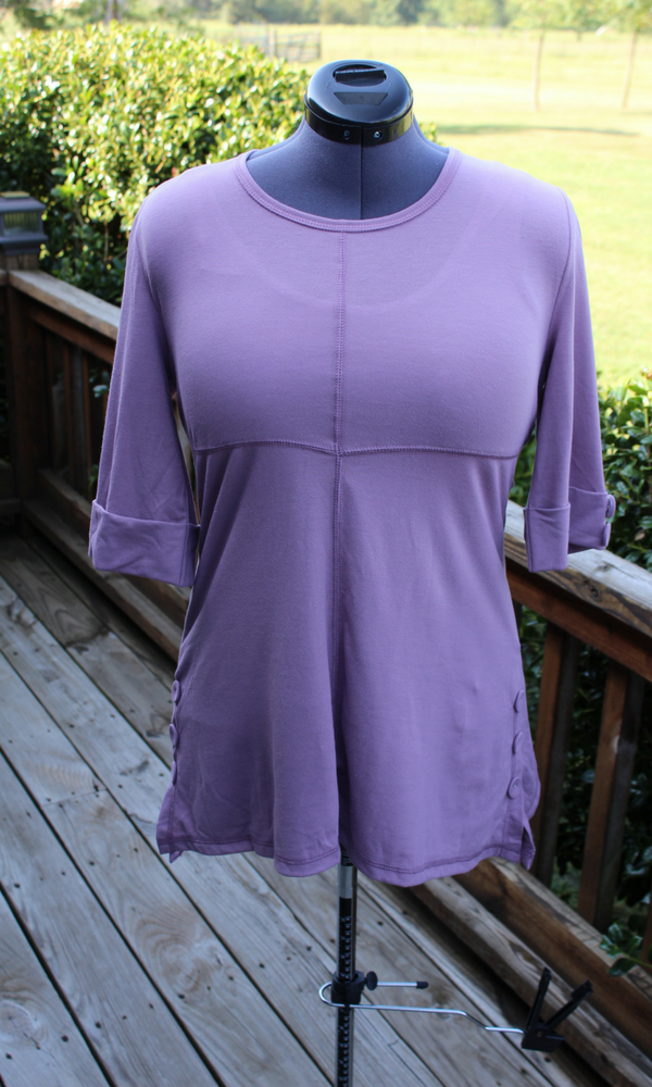 Elbow Length Ladies Knit  Top w/Button By Simply Noelle