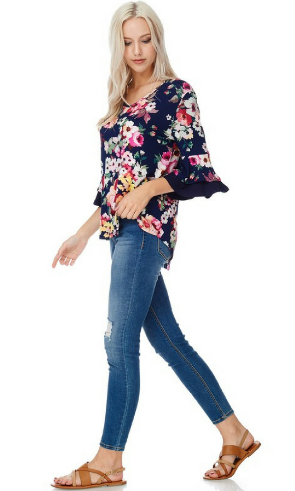 Floral Layered Ruffle Sleeved Tunic