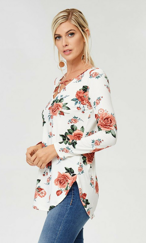 Women's Plus Size Floral Long Sleeve Tunic Top