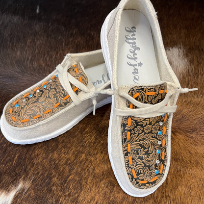 Gypsy Jazz Vivian Slip On Shoes - Canvas & Faux Leather - Natural - Sizes 6-11