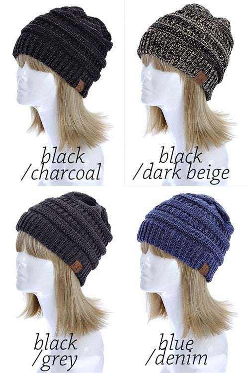 C C Beanie Two Tone Color Knit Hat