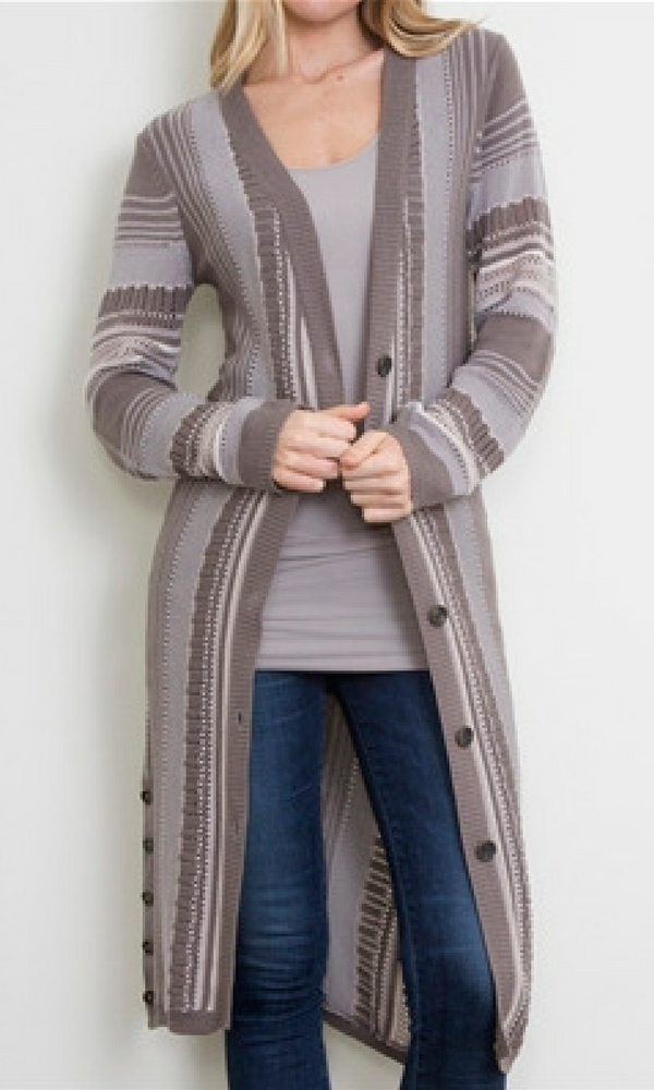 LONG BUTTON STRIPE CARDIGAN by Simply Noelle