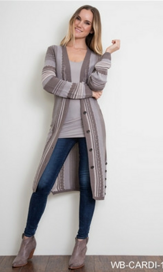 LONG BUTTON STRIPE CARDIGAN by Simply Noelle