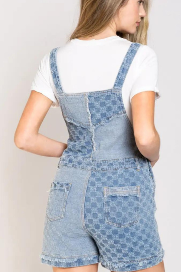 Patchwork Denim Jean Overall Shorts