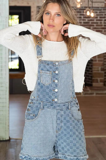 Patchwork Denim Jean Overall Shorts