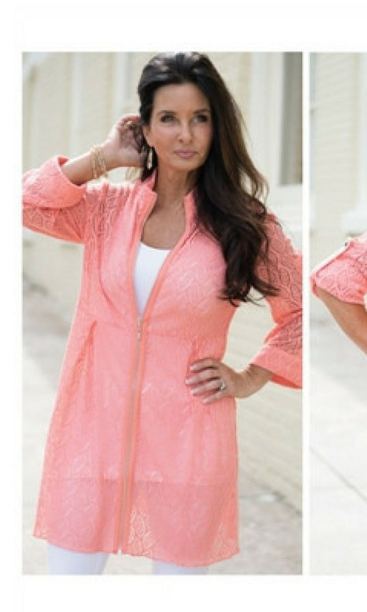 Simply Noelle Women's  Leaf  Weave Jacket in  Coral or Melon
