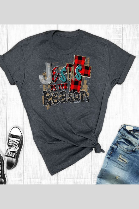 Jesus Is The Reason For The Season Short Sleeved Christian Holiday Tee Shirt Top