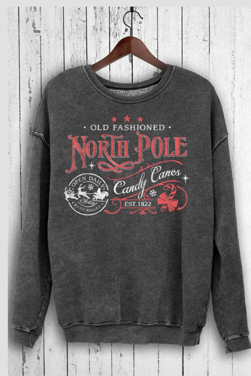 Old Fashioned North Pole Candy Canes Long Sleeve Sweatshirt