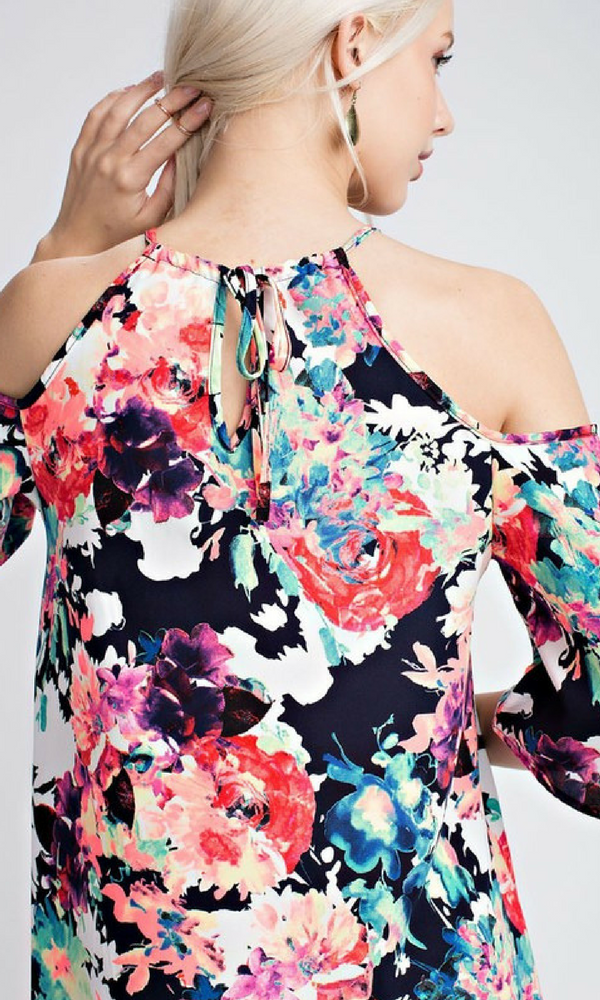 Vibrant Floral Off Shoulders Dress