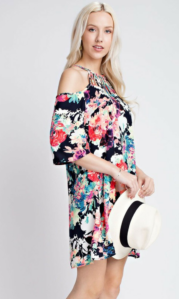 Vibrant Floral Off Shoulders Dress