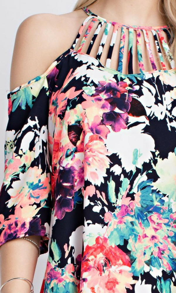 Vibrant Floral Off Shoulders Dress