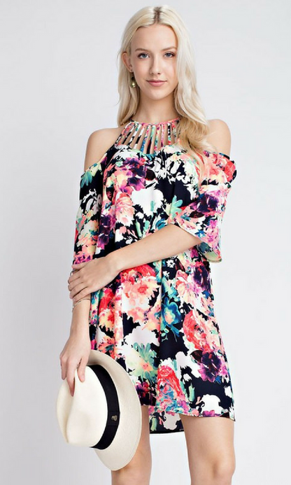 Vibrant Floral Off Shoulders Dress