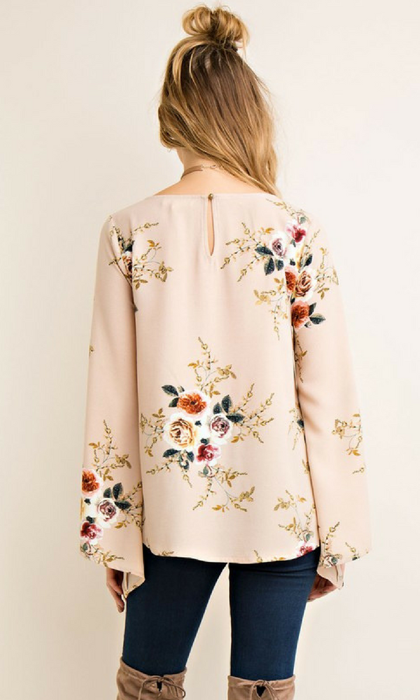 Floral Print A-Line Blouse with Bell Sleeves