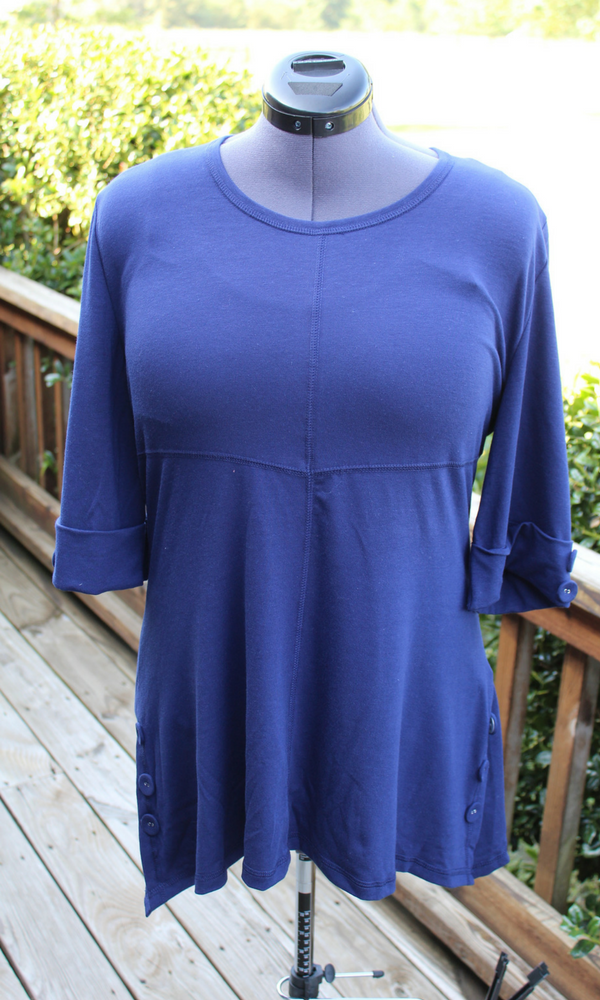 Elbow Length Ladies Knit  Top w/Button By Simply Noelle