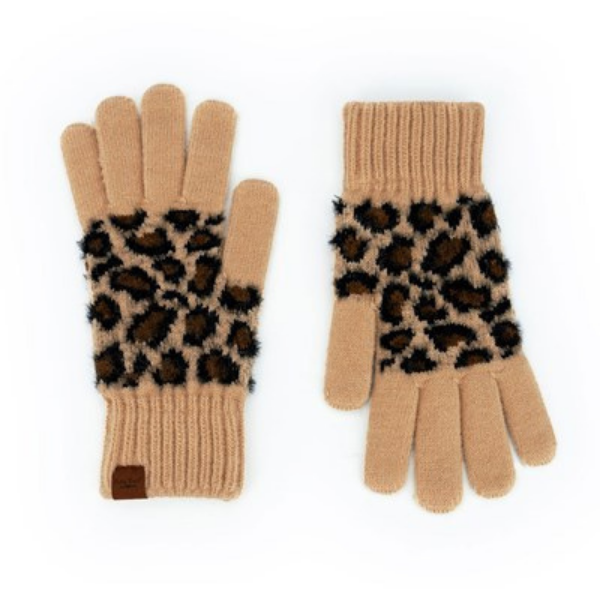 Britt's Knits Snow Leopard Pattern Knit Gloves