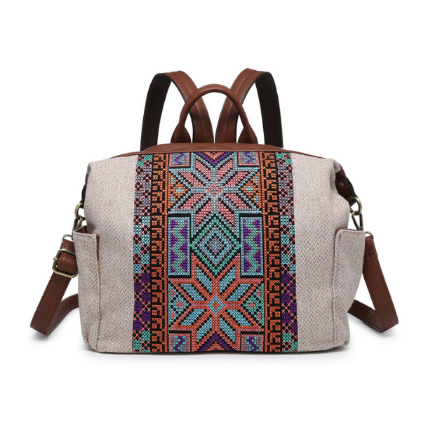 Lexie Convertible Aztec Style Backpack with Vegan Leather Accents and Straps Jen & Co
