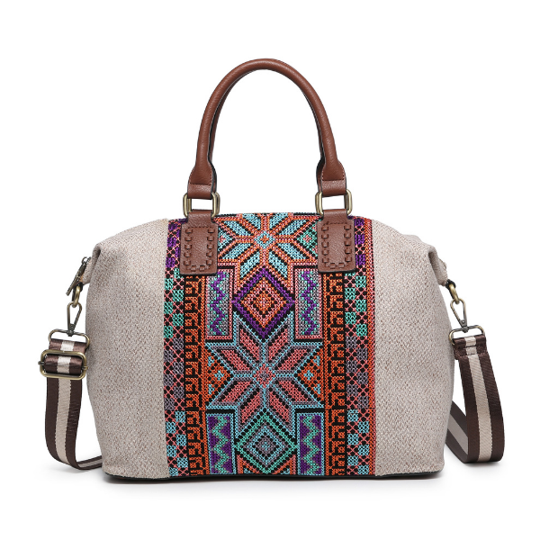 JoJo Satchel Aztec Woven Printed Handbag with Vegan Leather Trim Jen & Co