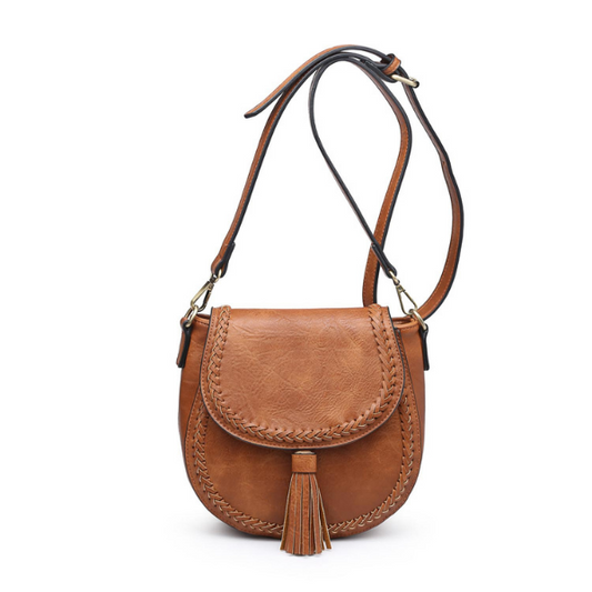 Penelope Saddle Bag with Braided Edge Detail & Fringe Tassel Handbag Jen & Co