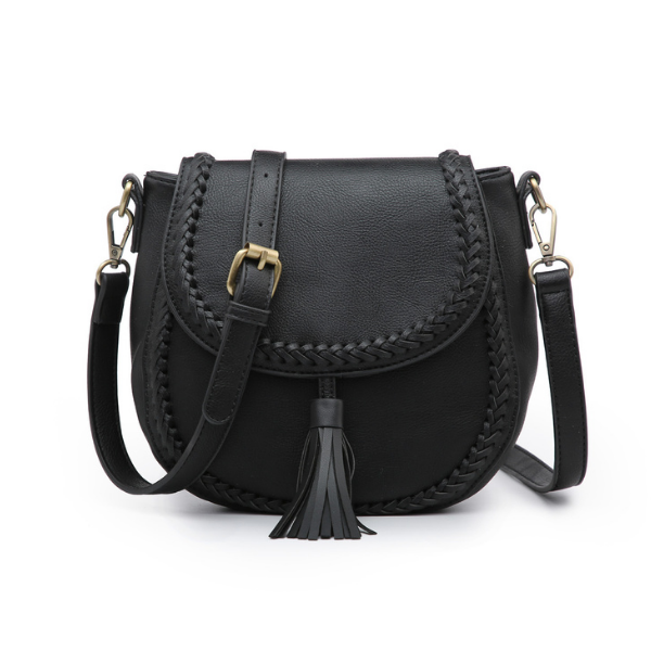 Penelope Saddle Bag with Braided Edge Detail & Fringe Tassel Handbag Jen & Co
