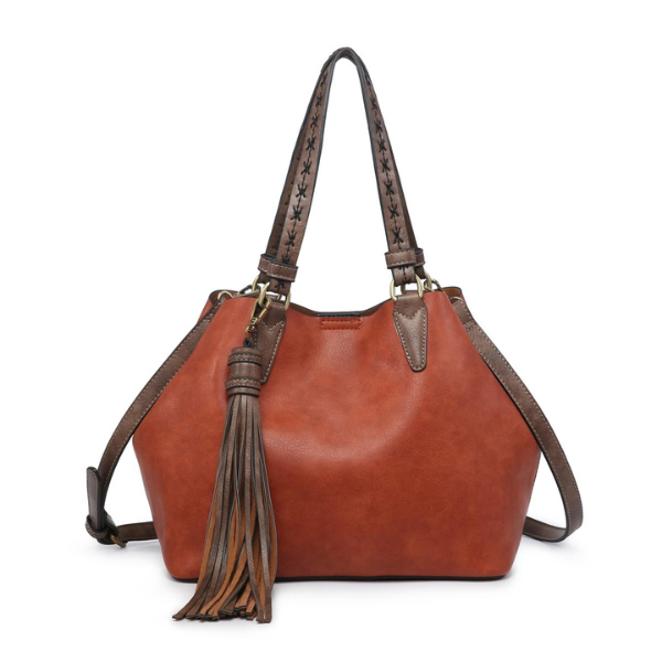 Aliza Contrast Stitched Handle Satchel with Crossbody Strap from Jen & Co