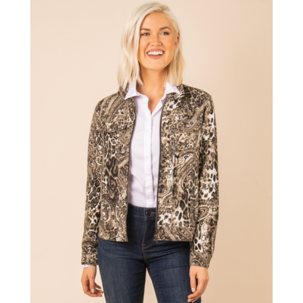 Simply Noelle Wild Instincts Chino Zip Front Animal Print Jacket