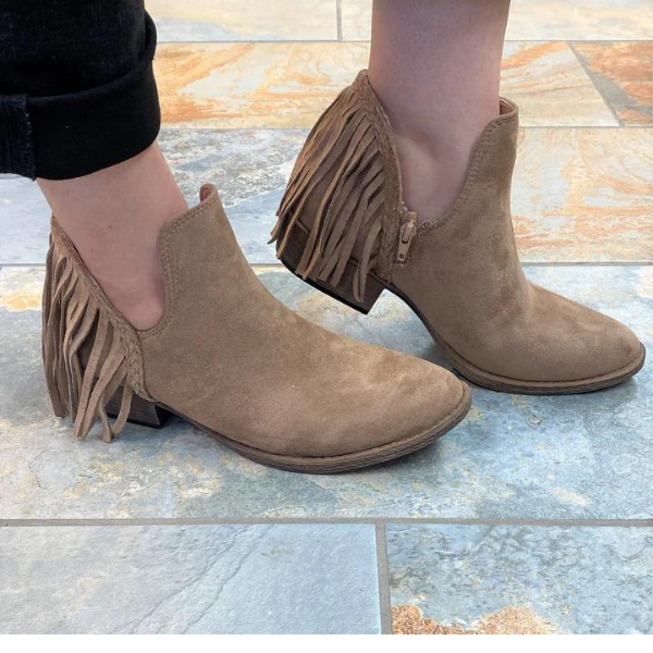 Very G Trio Western style bootie in Taupe.