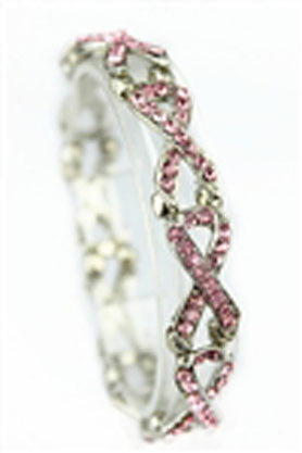 Pink Ribbon Breast Cancer Symbol Bracelet with Rhinestone Embellishments