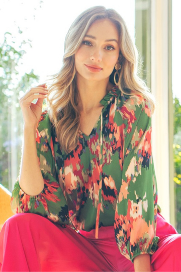 E:esome V Neck Tie Front Long Sleeve Blouse Polyester Size S-L