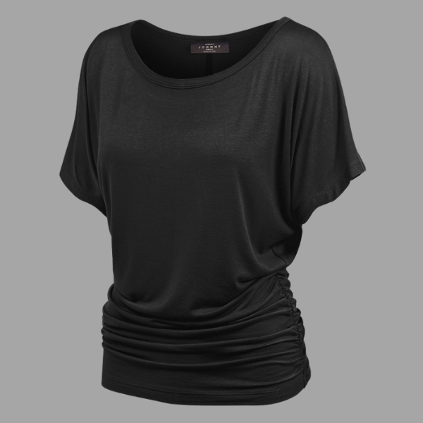 Women's Boat Neck Dolman Sleeve Solid Top with Roushed Bottom